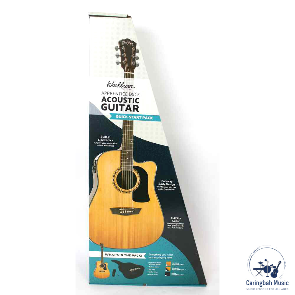 Washburn AD5CEPACK Acoustic Guitar Pack Apprentice, Natural Dreadnought w/ Cutaway & EQ