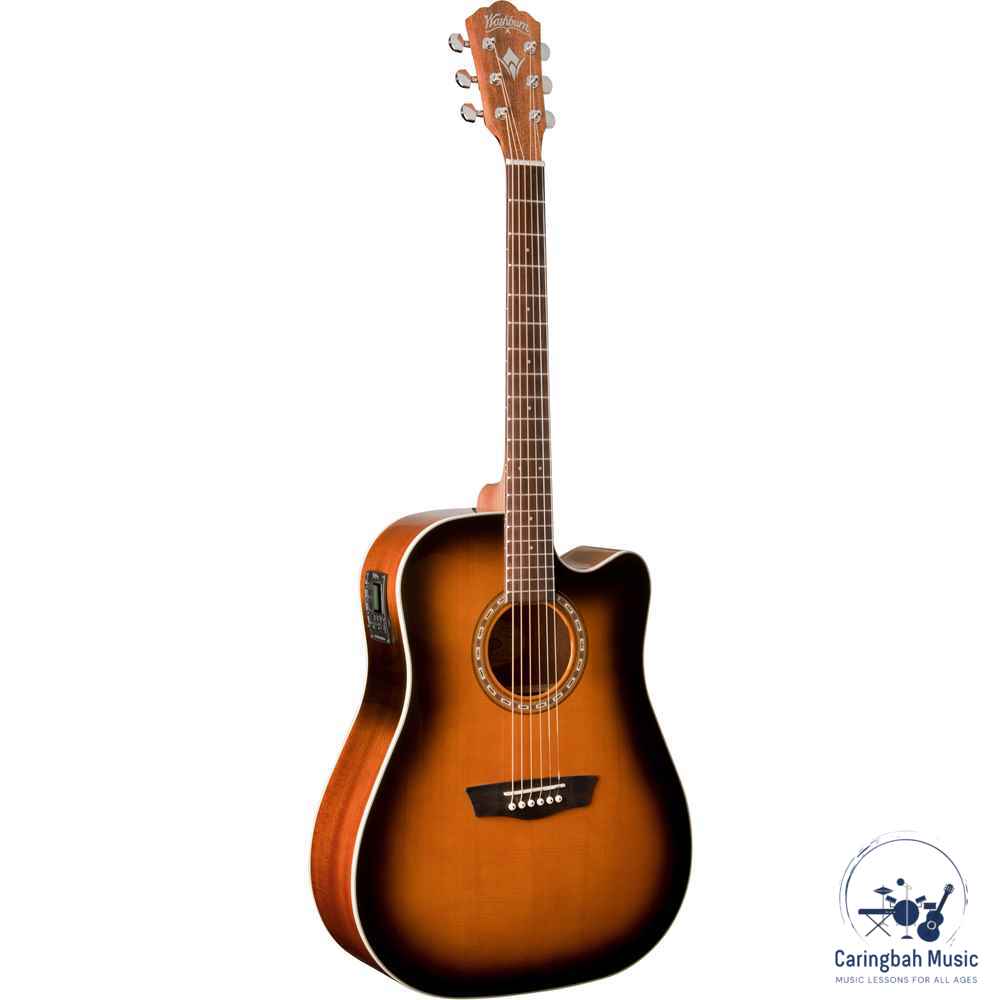 Washburn WD7SCEATB Harvest Dreadnought Cutaway Acoustic Guitar. Tobacco Sunburst